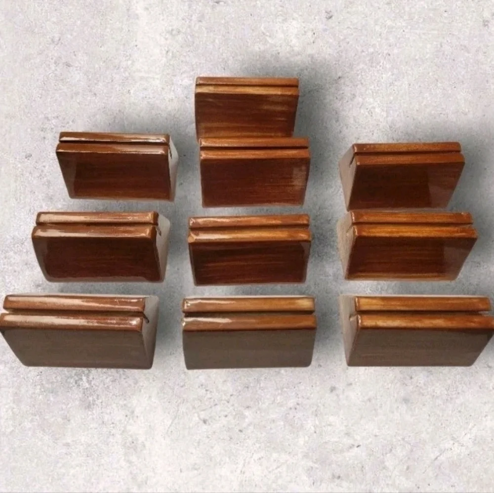 Set 10 Williams Sonoma Painted Ceramic Place Card Holders Brown Burgundy 2012